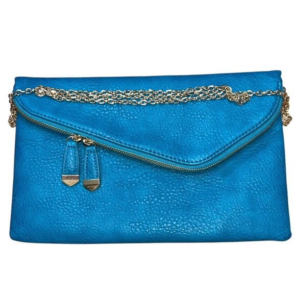 Urban Expressions Stella Clutch | Pebble Blue Vegan Leather | Gold Chain Strap - Picture 10 of 10